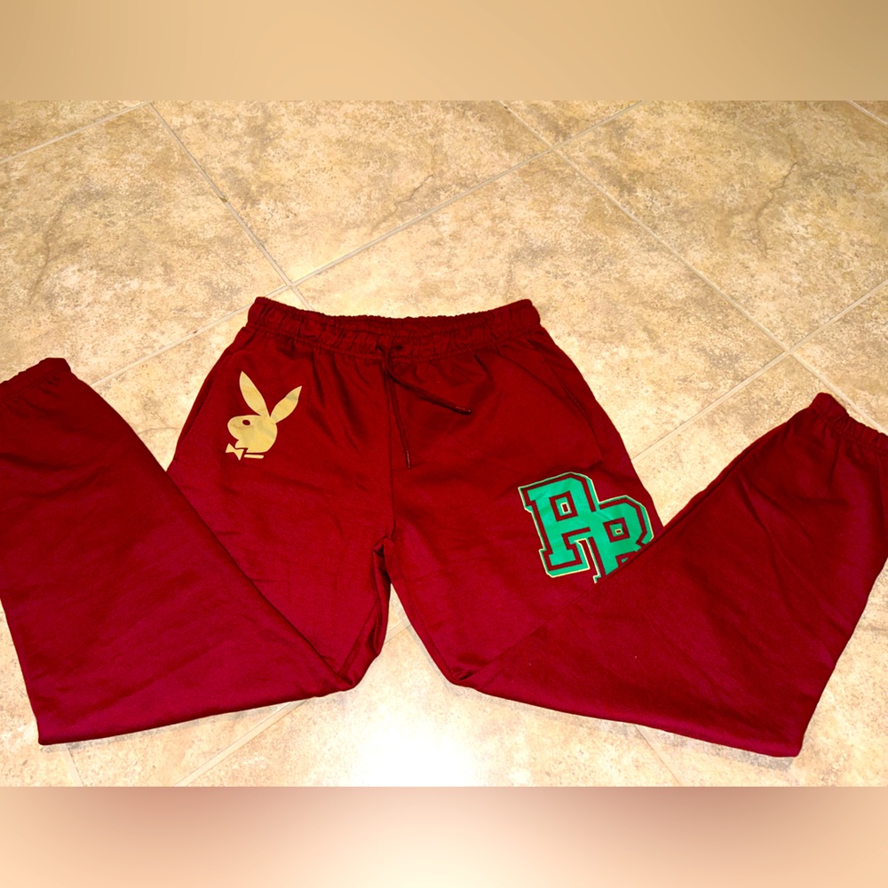 Burgundy Playboy Varsity Graphic Sweatpants Sz medium